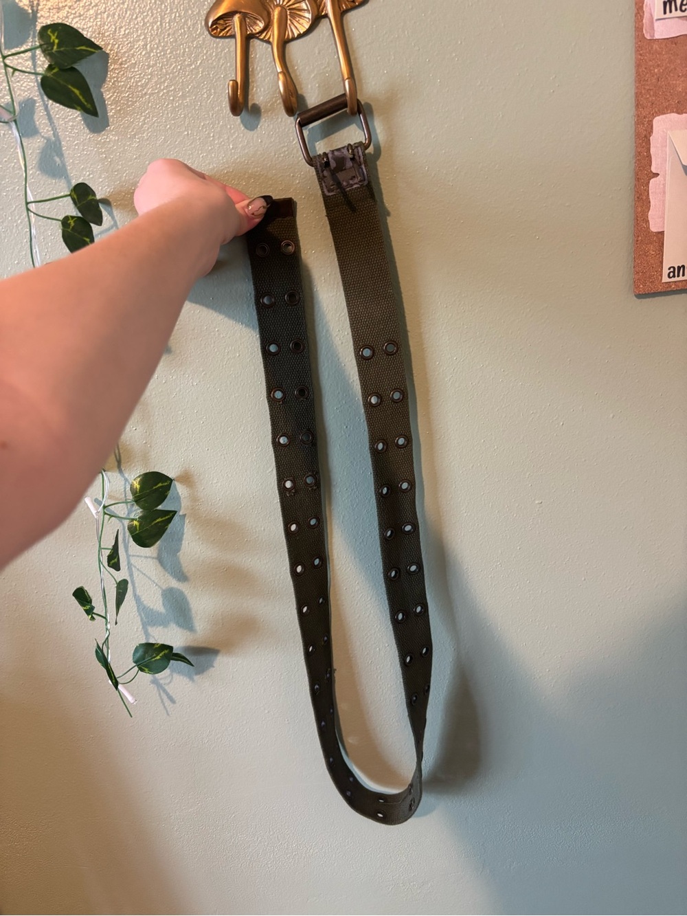 Olive Green Double-Row Grommet Canvas Belt